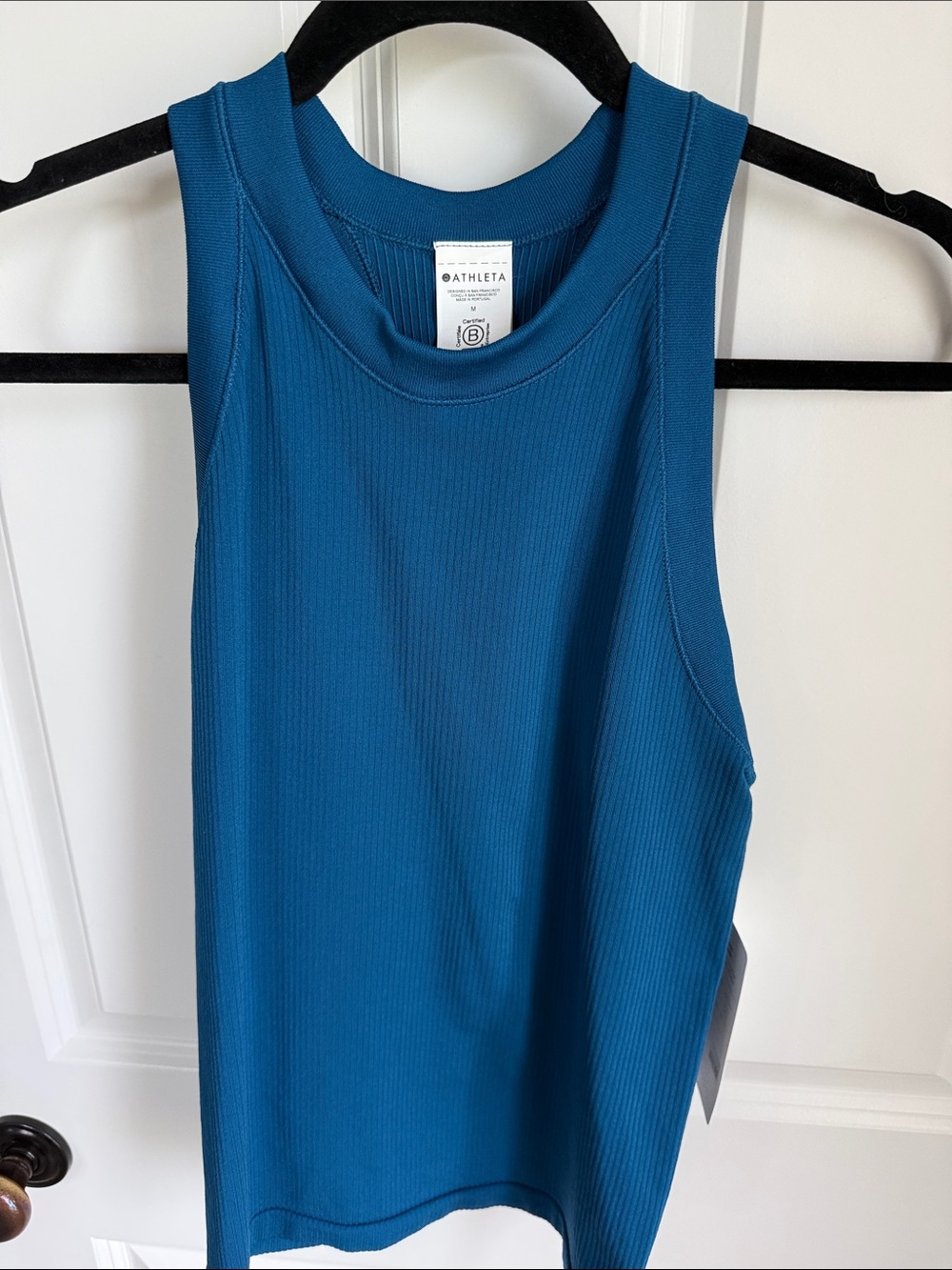 Athleta Teal Ribbed Razorback Performance Tank - Sleeveless Women's Top